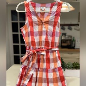 J. Crew Red and Orange Mini Sundress with Peter Pan Collar